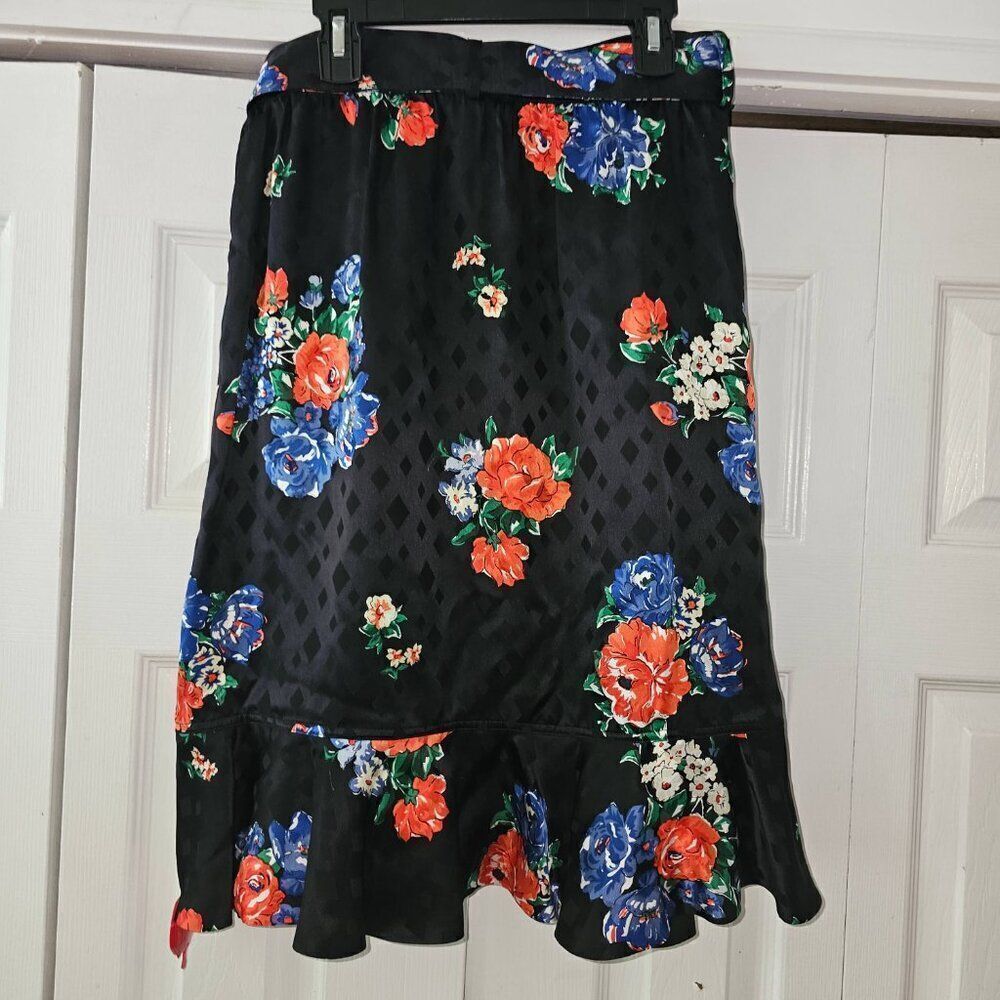 Tory Burch Floral SILK WRAP RUFFLE SKIRT WITH BELT in Black - Size 4 - Picture 12 of 16